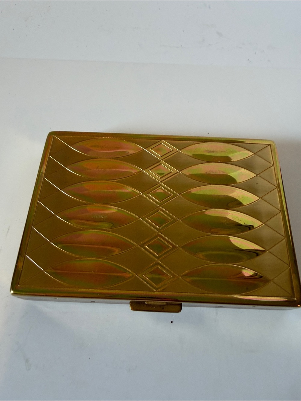 Vintage Majestic Gold  Rectangular Make Up Compact Case Art Deco Wave Pattern